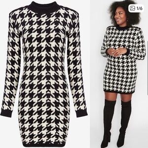 Express Black and White Houndstooth Sweater Dress